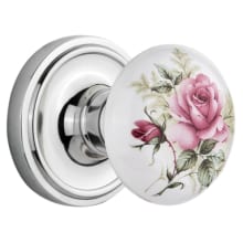 Vintage Porcelain Painted Rose Single Dummy Door Knob with Solid Brass Classic Rose Plate