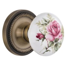 Rose Porcelain Solid Brass Single Dummy Door Knob with Rope Rose