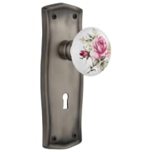 Vintage Farmhouse Painted Rose Single Dummy Door Knob with Solid Brass Prairie Country Backplate and Keyhole