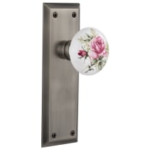 Rose Porcelain Solid Brass Dummy Door Knob Set with New York Rose