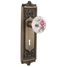 Rose Porcelain Solid Brass Dummy Door Knob Set with Egg and Dart Rose and Keyhole
