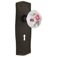 Vintage Farmhouse Painted Rose Dummy Door Knob Set with Solid Brass Prairie Country Backplate and Keyhole