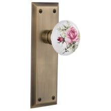 Rose Porcelain Solid Brass Privacy Door Knob Set with New York Rose and 2-3/8" Backset