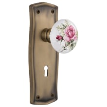 Vintage Farmhouse Painted Rose Vintage Skeleton Key Retrofit Entry Handleset Trim with Solid Brass Prairie Country Backplate, Keyhole and 2-1/4" Backset