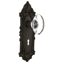 Oval Clear Crystal Solid Brass Single Dummy Door Knob with Victorian Rose and Keyhole