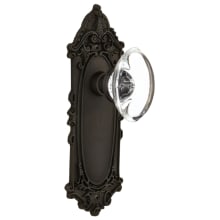Oval Clear Crystal Solid Brass Privacy Door Knob Set with Victorian Rose and 2-3/8" Backset