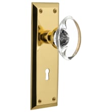 Oval Clear Crystal Solid Brass Privacy Door Knob Set with New York Rose, Keyhole and 2-3/8" Backset