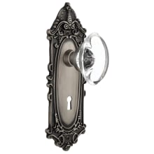 Oval Clear Crystal Solid Brass Privacy Door Knob Set with Victorian Rose, Keyhole and 2-3/8" Backset