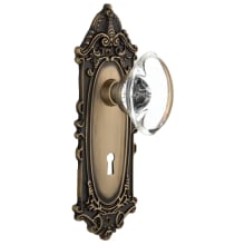 Oval Clear Crystal Solid Brass Vintage Skeleton Key Retrofit Entry Handleset Trim with Victorian Rose, Keyhole and 2-1/4" Backset