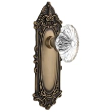 Oval Fluted Crystal Solid Brass Passage Door Knob Set with Victorian Rose and 2-3/8" Backset