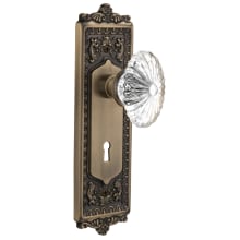 Vintage Oval Fluted Crystal Flower Passage Door Knob Set with Solid Brass Victorian Egg and Dart Back Plate, Keyhole and 2-3/8" Backset
