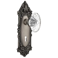 Oval Fluted Crystal Solid Brass Passage Door Knob Set with Victorian Rose, Keyhole and 2-3/8" Backset