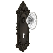 Oval Fluted Crystal Solid Brass Single Dummy Door Knob with Victorian Rose and Keyhole