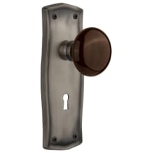 Brown Porcelain Solid Brass Passage Door Knob Set with Prairie Rose, Keyhole and 2-3/4" Backset