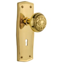 Egg and Dart Solid Brass Passage Door Knob Set with Prairie Rose, Keyhole and 2-3/4" Backset
