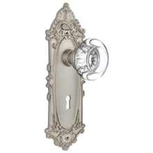 Round Clear Crystal Solid Brass Passage Door Knob Set with Victorian Rose, Keyhole and 2-3/8" Backset