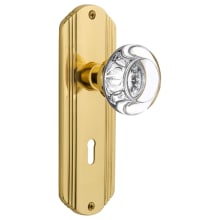 Round Clear Crystal Dummy Door Knob Set with Solid Brass Art Deco Back Plate and Keyhole