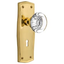 Round Clear Crystal Solid Brass Passage Door Knob Set with Prairie Rose, Keyhole and 2-3/4" Backset