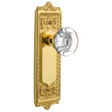 Vintage Round Clear Crystal Privacy Door Knob Set with Solid Brass Victorian Egg and Dart Back Plate and 2-3/8" Backset