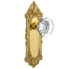 Round Clear Crystal Solid Brass Privacy Door Knob Set with Victorian Rose and 2-3/8" Backset