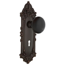 Black Porcelain Solid Brass Passage Door Knob Set with Victorian Rose, Keyhole and 2-3/4" Backset