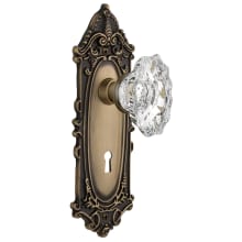 Chateau Solid Brass Passage Door Knob Set with Victorian Rose, Keyhole and 2-3/4" Backset