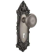 Deco Solid Brass Passage Door Knob Set with Victorian Rose, Keyhole and 2-3/4" Backset