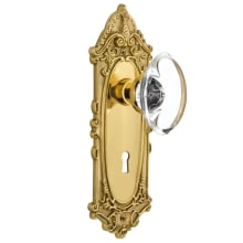 Oval Clear Crystal Solid Brass Passage Door Knob Set with Victorian Rose, Keyhole and 2-3/4" Backset
