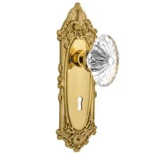 Oval Fluted Crystal Solid Brass Passage Door Knob Set with Victorian Rose, Keyhole and 2-3/4" Backset