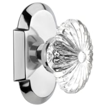 Vintage Farmhouse Oval Fluted Crystal Flower Privacy Door Knob Set with Solid Brass Cottage Style Plate and 2-3/8" Backset