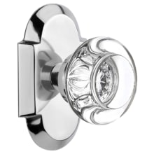 Round Clear Crystal Solid Brass Privacy Door Knob Set with Cottage Style Plate and 2-3/8" Backset