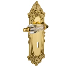 Parlor Solid Brass Passage Lever Set with Victorian Rose, Keyhole and 2-3/4" Backset