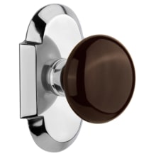 Brown Porcelain Solid Brass Privacy Door Knob Set with Cottage Style Plate and 2-3/8" Backset