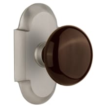 Brown Porcelain Solid Brass Privacy Door Knob Set with Cottage Style Plate and 2-3/8" Backset