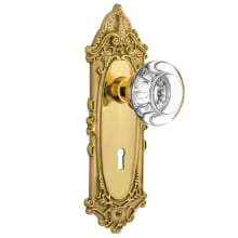 Round Clear Crystal Solid Brass Passage Door Knob Set with Victorian Rose, Keyhole and 2-3/4" Backset