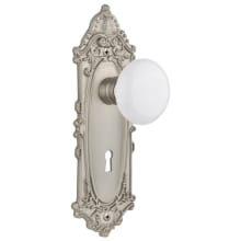 White Porcelain Solid Brass Passage Door Knob Set with Victorian Rose, Keyhole and 2-3/4" Backset
