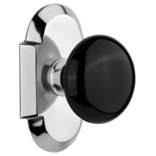 Black Porcelain Solid Brass Dummy Door Knob Set with Cottage Style Plate