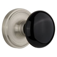Black Porcelain Privacy Door Knob Set with Solid Brass Classic Rose Plate and 2-3/4" Backset