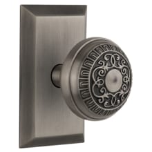 Egg and Dart Solid Brass Privacy Door Knob Set with Studio Rose and 2-3/8" Backset