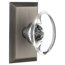 Oval Clear Crystal Solid Brass Privacy Door Knob Set with Studio Rose and 2-3/8" Backset