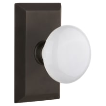White Porcelain Solid Brass Privacy Door Knob Set with Studio Rose and 2-3/8" Backset