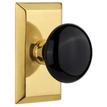 Black Porcelain Solid Brass Dummy Door Knob Set with Studio Rose