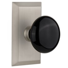 Black Porcelain Solid Brass Dummy Door Knob Set with Studio Rose