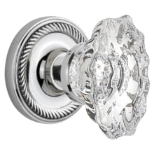 Vintage Chateau Fluted Crystal Passage Door Knob Set with Solid Brass Rose with Rope Trim and 2-3/8" Backset