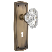 VIntage Fluted Chateau Crystal Passage Door Knob Set with Solid Brass Prairie Backplate, Keyhole and 2-3/8" Backset