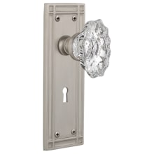 Vintage Chateau Fluted Crystal Passage Door Knob Set with Solid Brass Mission Style Backplate, Keyhole and 2-3/8" Backset