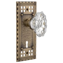 Vintage Chateau Fluted Crystal Passage Door Knob Set with Solid Brass Long Craftsman Plate, Keyhole and 2-3/8" Backset