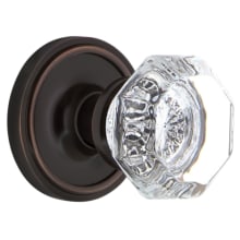 Vintage Luxe Waldorf Lead Crystal Octagon Privacy Door Knob Set with Solid Brass Classic Rose Plate and 2-3/4" Backset