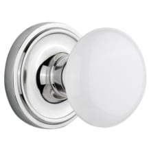 Vintage White Porcelain Privacy Door Knob Set with Solid Brass Classic Rose Plate and 2-3/4" Backset