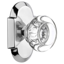 Round Clear Crystal Solid Brass Privacy Door Knob Set with Cottage Style Plate and 2-3/4" Backset